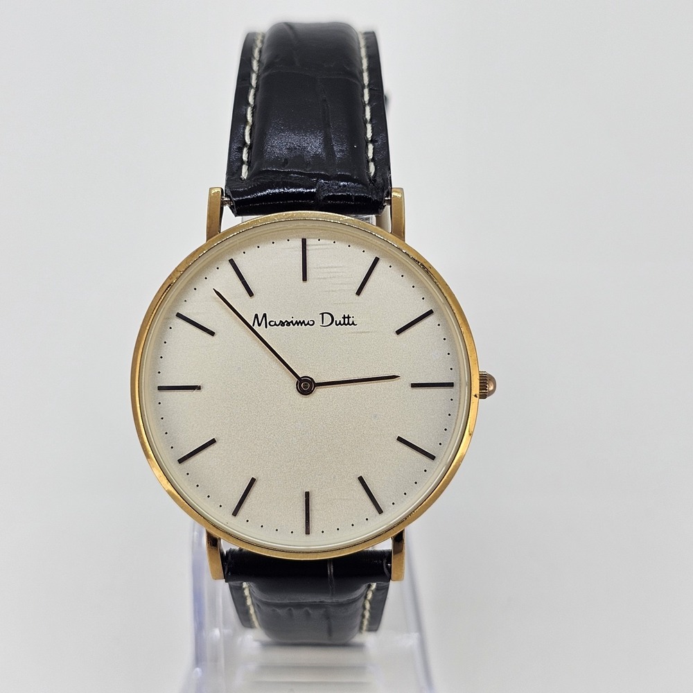 Massimo Dutti Women's Watch 36MM Gold Dial NEW Leather Bands NEW Battery READ